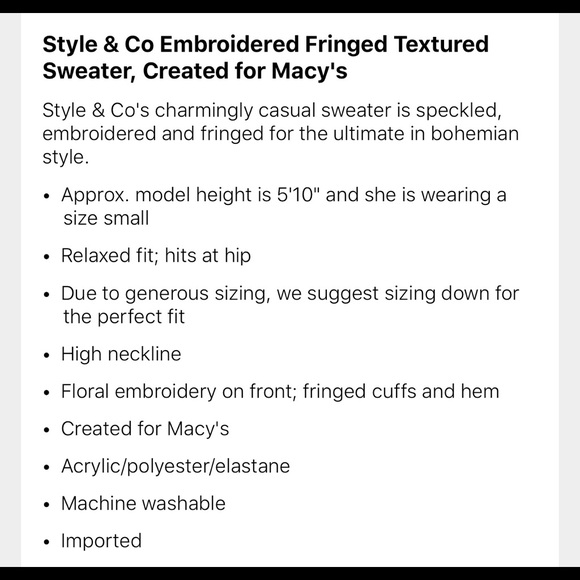 SOLD!!Style&Co Embroidered Fringed Textured Sweate - Picture 8 of 8